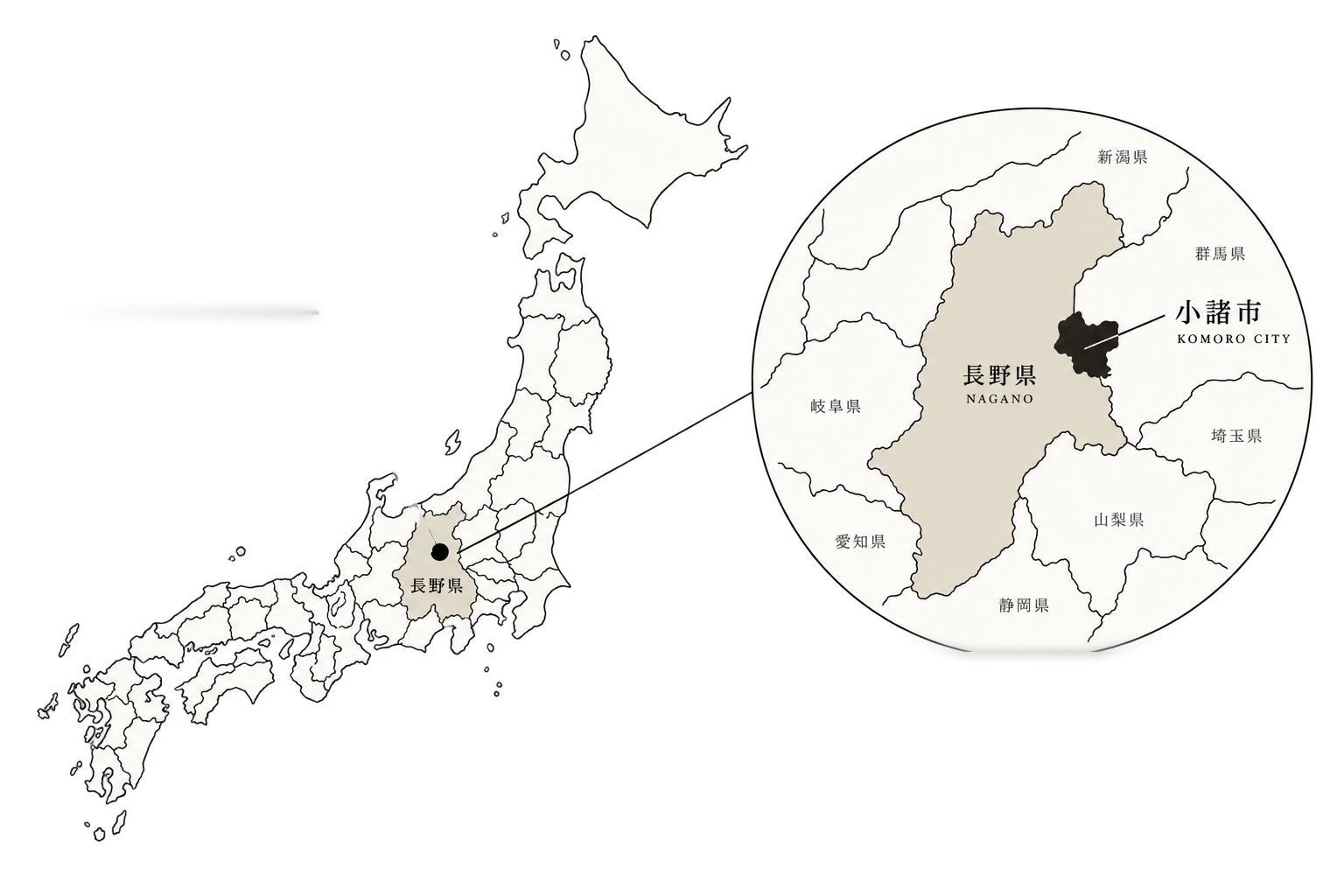 日本地図における長野県小諸市の位置